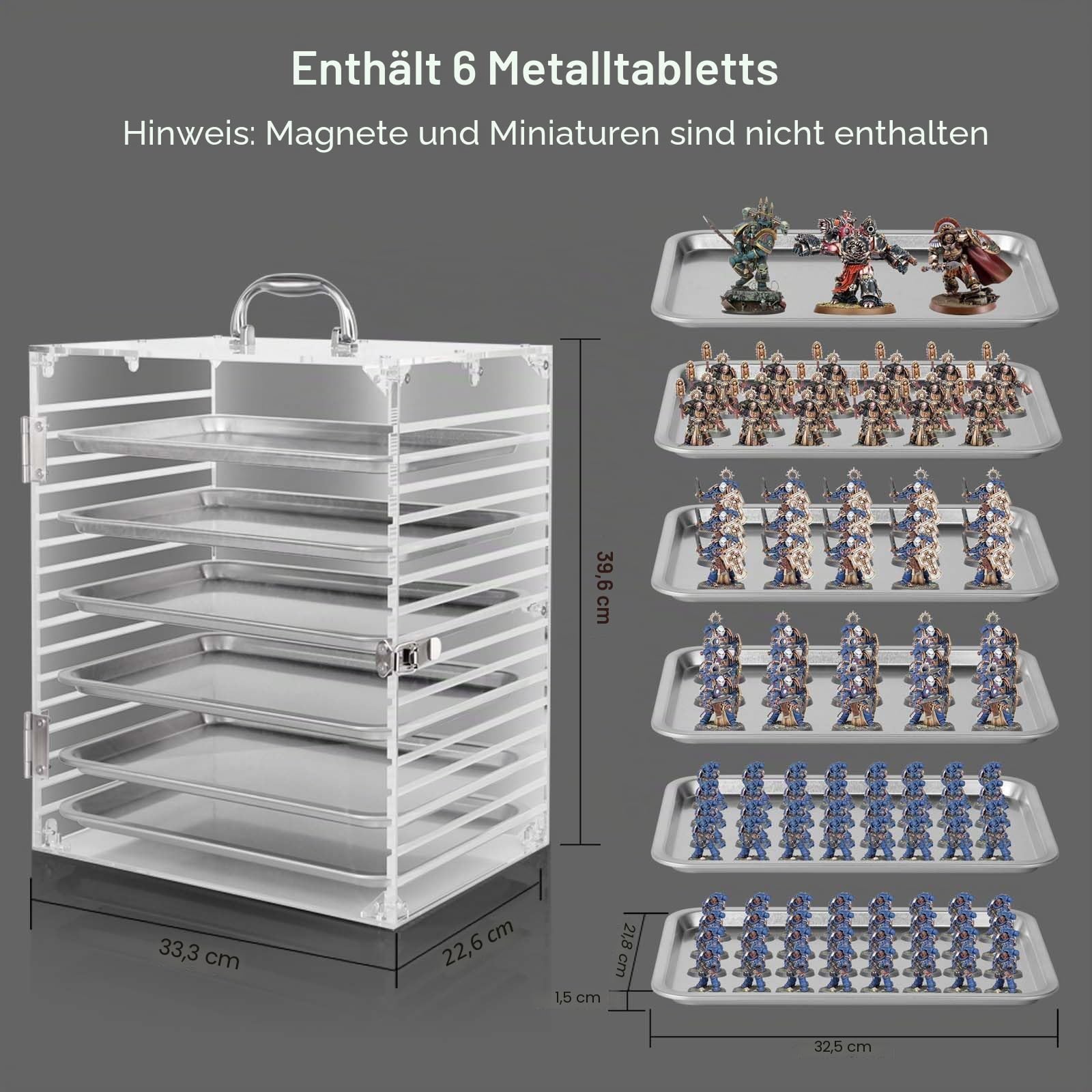 Miniatur Sammelobjekthülle aus transparentem Acryl mit Schutztür, kompatibel mit Warhammer 40k, DND und mehr (Standard with backpack)