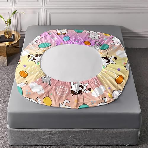 Miniatura 5 de AILONEN Juego de sábanas bajeras de tamaño individual con globos, sábanas coloridas de gatos para mascotas, juegos de sábanas degradadas de gatos de