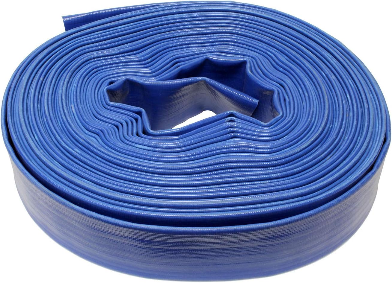 BISupply Lay Flat Hose 2in x 100ft Flat Discharge Hose – Reinforced PVC Pool Hose Heavy Duty Backwash Hose