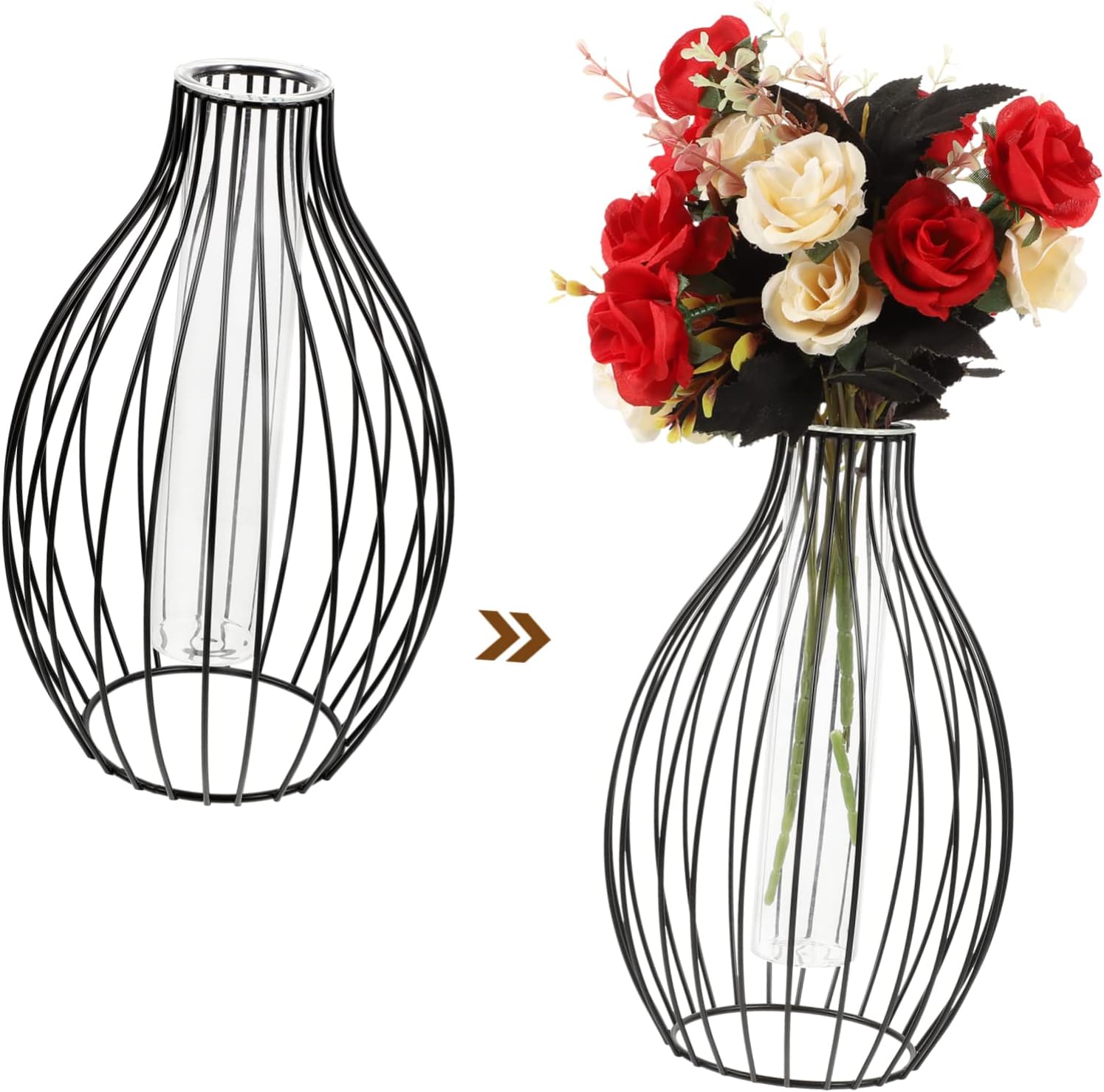 Modern Minimalist Hydroponic Vase Iron Art Hollow Design with Bud Tube Nordic Style Decorative Arrangement Centerpiece Geometric Iron Frame Planter