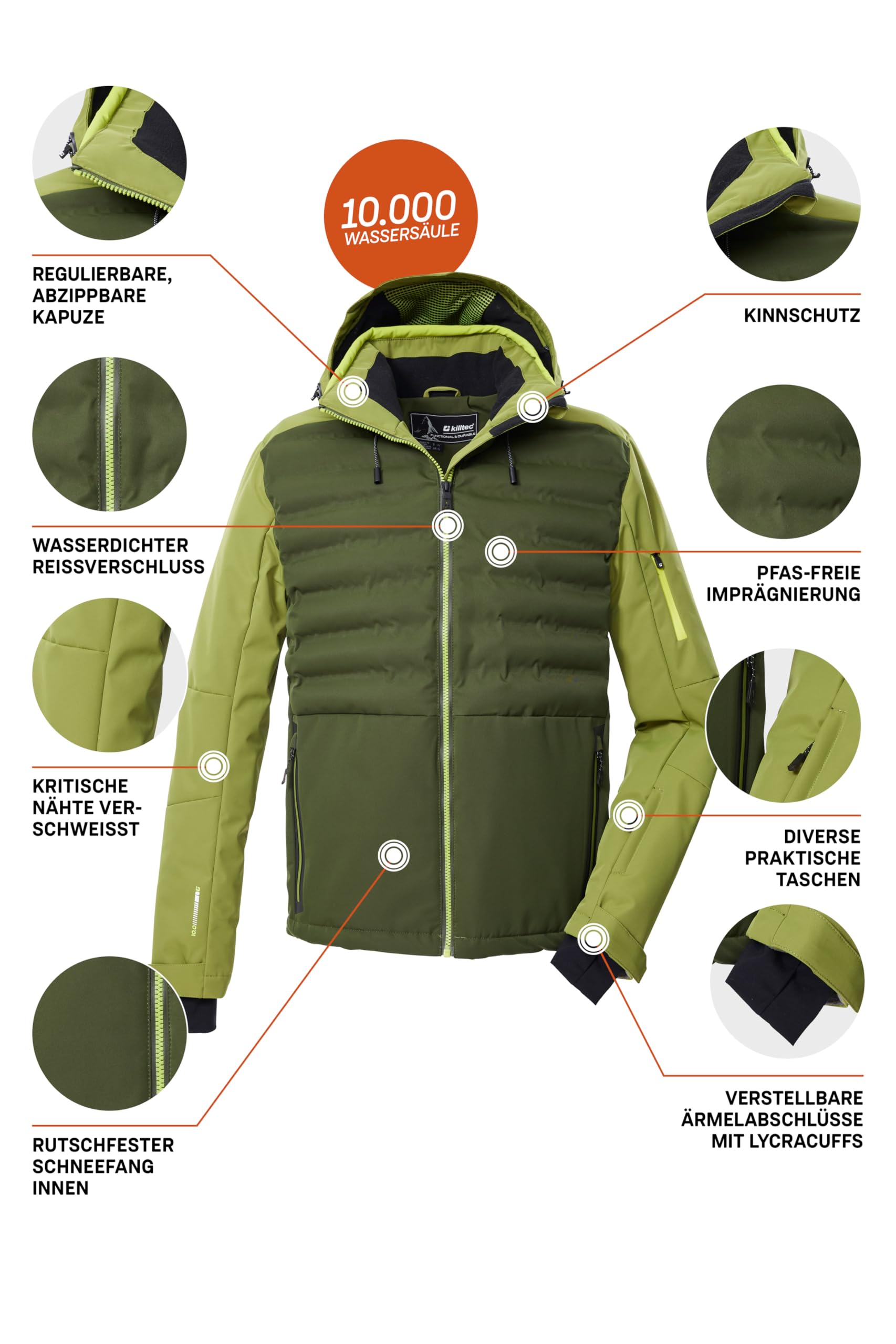 Killtec Herren Ksw 72 Mn Ski Jckt Hybridjacke/Steppjacke mit abzipbarer Kapuze und Schneefang