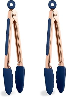 COOK WITH COLOR Stainless Steel Silicone Tipped Kitchen & BBQ Tongs Set, 2 Pc Mini Tongs, Blue