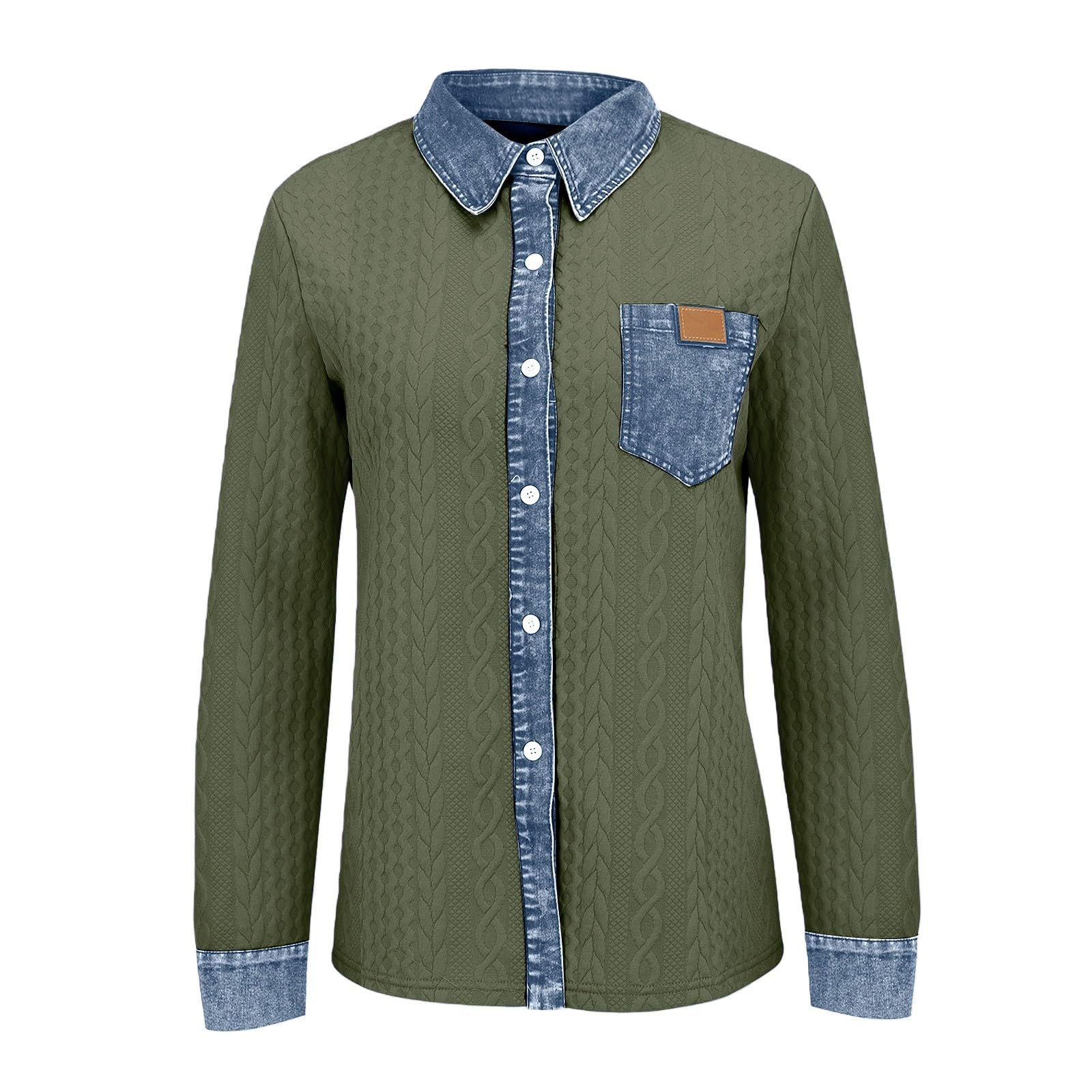 Camicia in Denim Patchwork Donna Chic Ed Elegante Manica Lunga Maglione Girocollo Tinta Unita Maglione Top Outdoor Grandi Taglie Abbigliamento per Primavera Autunno Inverno Giacca Moda