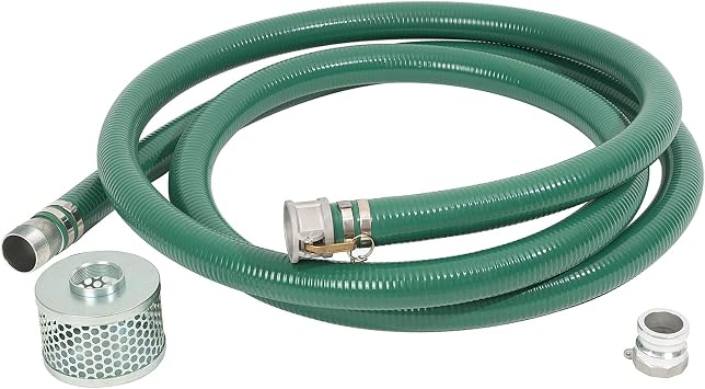 Eastrans Discharge Hose Pump Kit Includes 2" x 20 Green PVC Suction Hose, Steel Round Hole Suction Strainer and Type A Cam and Groove Adapter
