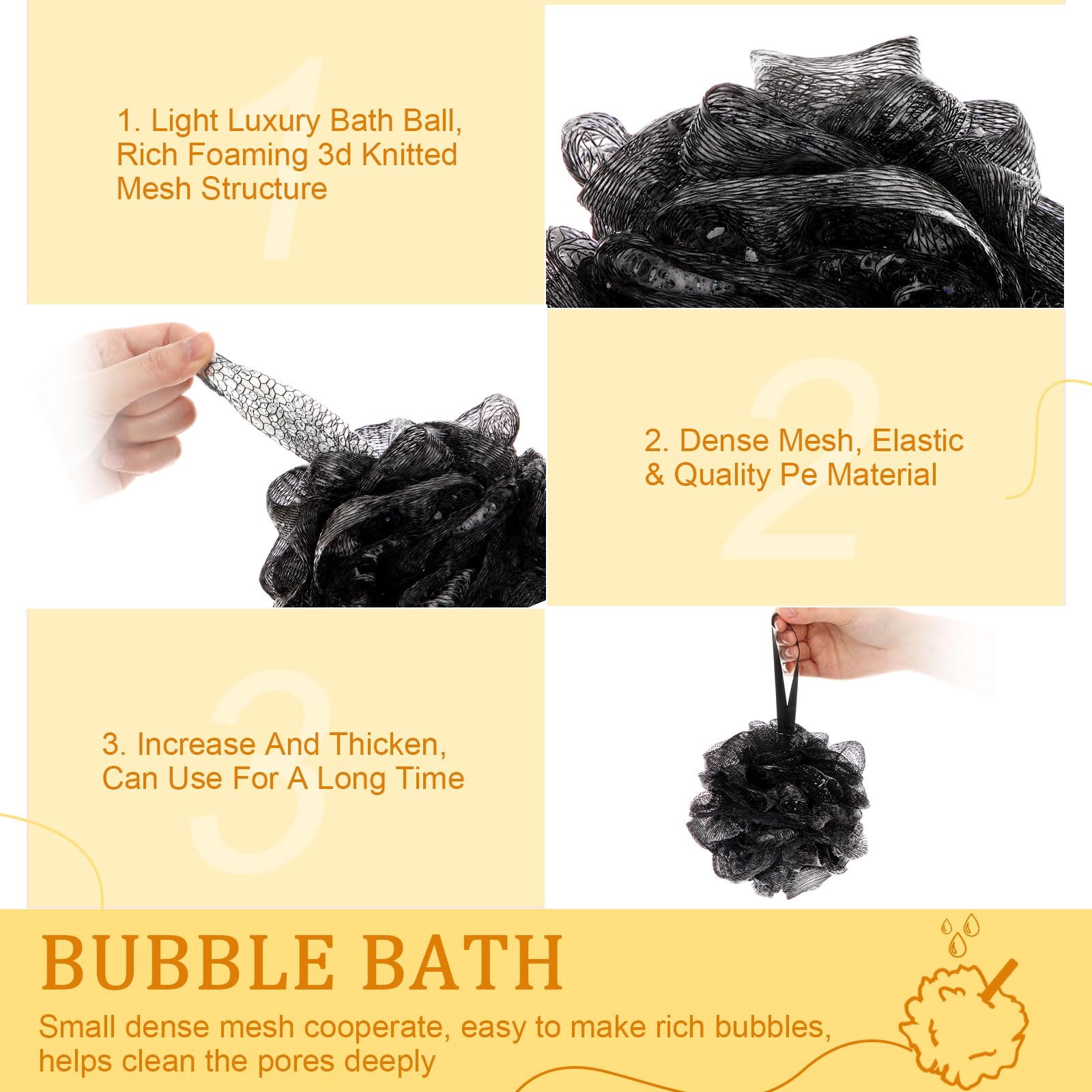 FuWeave 12 esponjas de lufa de baño, exfoliante corporal, esponja de ducha de 50 g, juego de regalo para mujeres y hombres, accesorios de baño (dorado y negro)