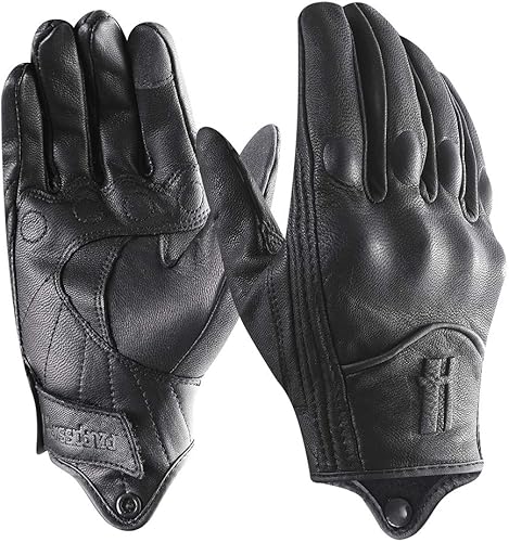 Harssidanzar - Guantes de piel de cabra con pantalla táctil para hombre y motocicleta, GM028