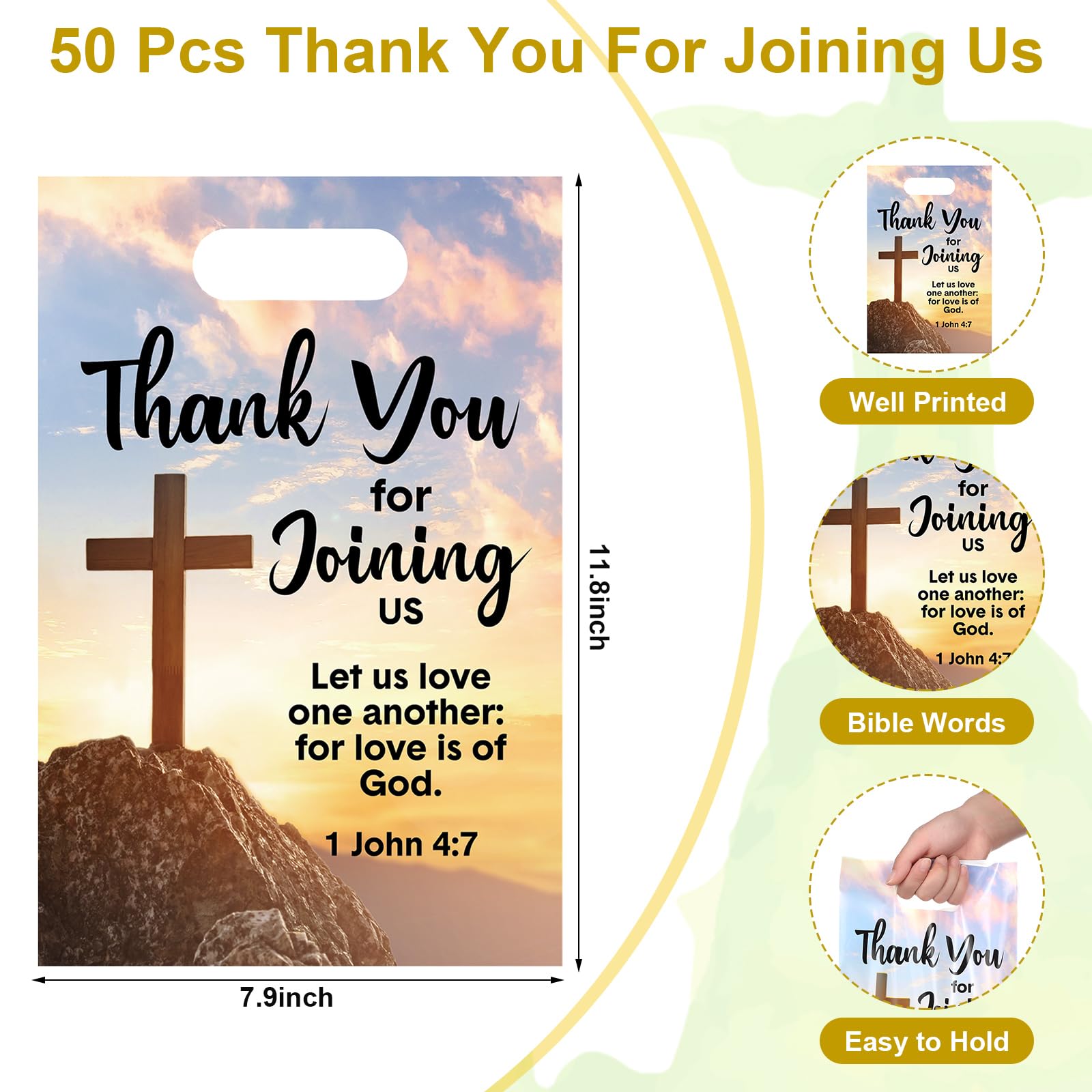 Panelee 50 Pcs Welcome to Our Church Bags Religious Plastic Brochure Church Gift Christian Cross Goody Treat Bags with Handles for Vbs Party Supplies Party Favor Decoration