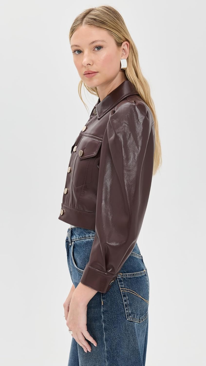 alice + olivia Women's Lana Vegan Leather Puffed Sleeve Jacket - Image 4