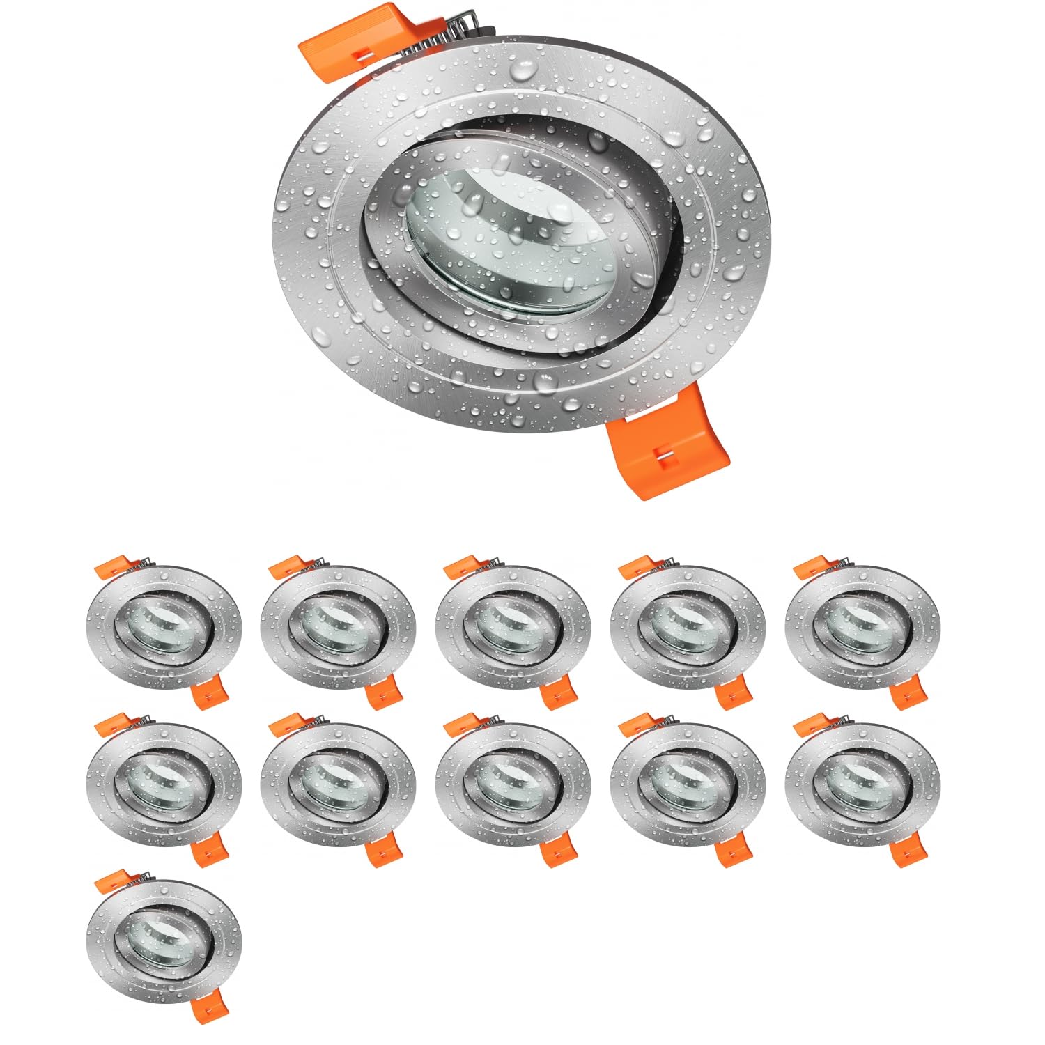 ledscom.de 12 unid. marco de montaje en techo para baño ERID, antihumedad, baño, IP44, redondo, giratorio, aluminio mate