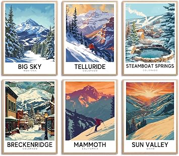 Ski Poster Apres Ski Snowy Mountain Posters Vintage Ski Canvas Wall Art For Modern Family Bedroom Living Room Dorm Classroom Office Decor 812 inch2030cm,Set of 6, Unframed