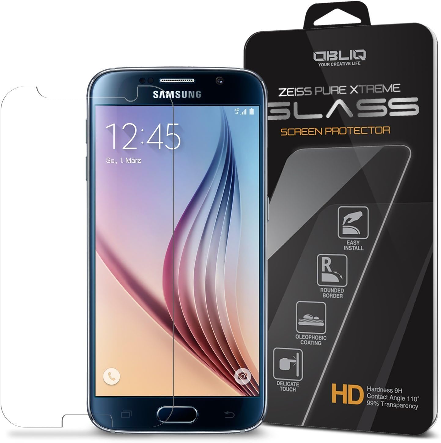 Galaxy S6 Screen Protector, Obliq [Tempered Glass][Zeiss Pure Glass] Premium Rounded Edges Screen Protector - Verizon, AT&T, T-Mobile, International, and Unlocked Cover for Galaxy S6 ONLY