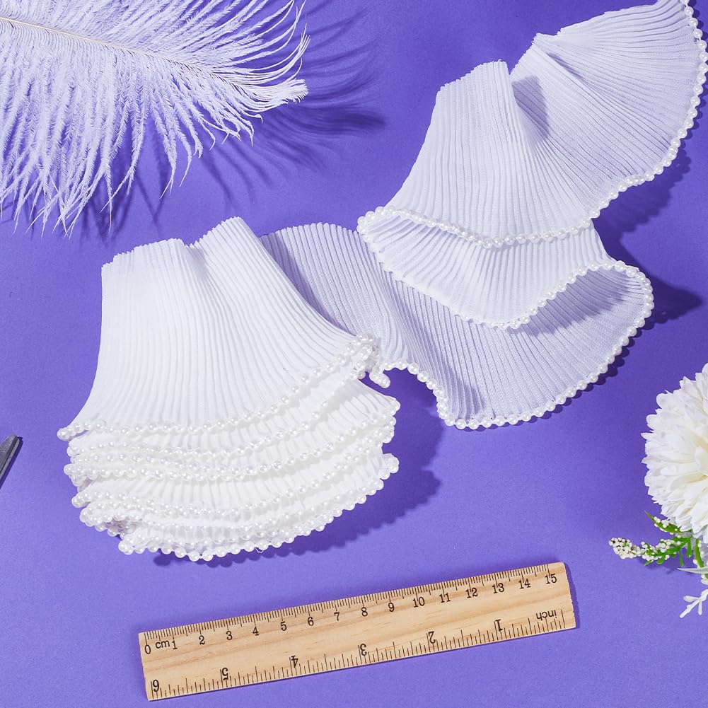 GORGECRAFT 5M 73mm White Pearl Trim Organza Lace Ribbon Ruffle Chiffon Pleated Edge Satin Gathered Edging Trimmings Tulle Fabric for Cloth Wedding Dress Applique Embellishment Diy Sewing Craft - Image 4