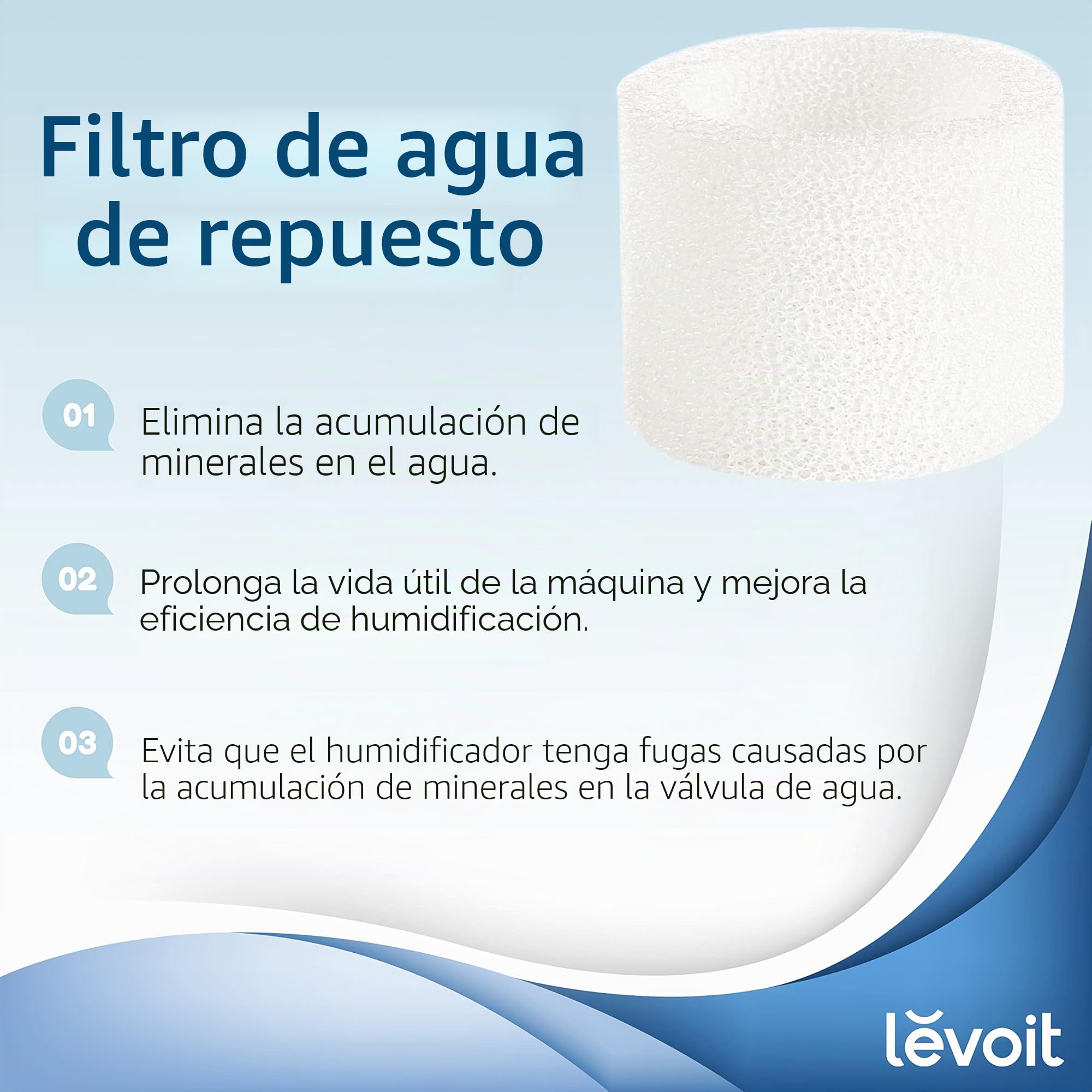 LEVOIT Filtro de Repuesto para Humidificador, Captura las Partículas Finas del Depósito de Agua para Mejorar la Eficacia de la Humidificación, Compatible con Levoit Humidificador, Paquete de 10