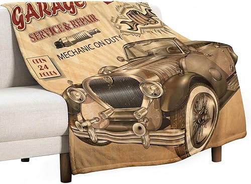 Miniatura 52 de Manta clásica retro para automóvil, diseño clásico de automóvil clásico americano, diseño de motocicleta, manta de franela súper suave para cama y