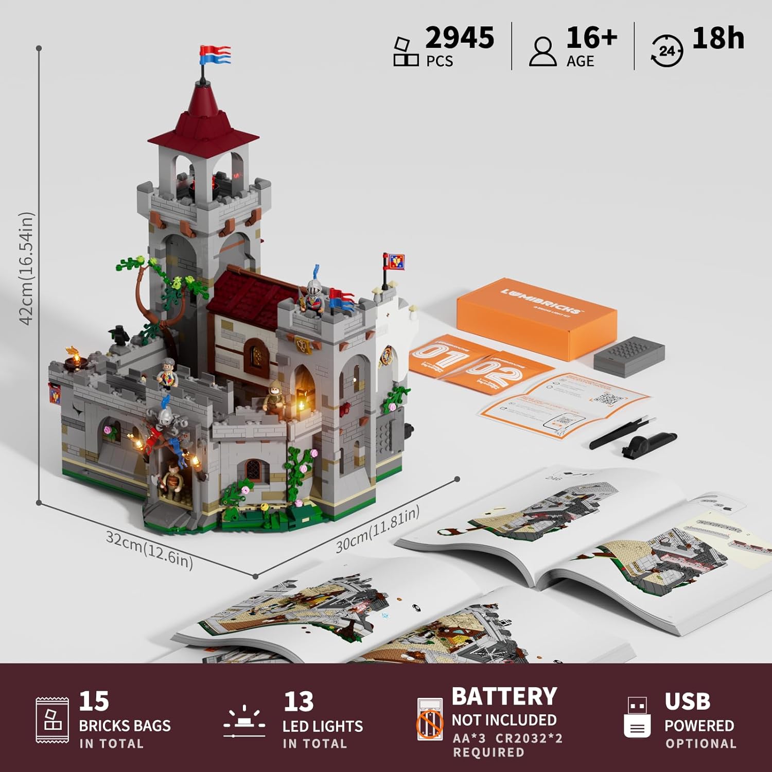 Medieval Guard Post Lighting Building Bricks Set - Middle Ages Castle Modular Collection Display Kit with Minifigures 2945 Pcs for Adults & Teens - Image 8