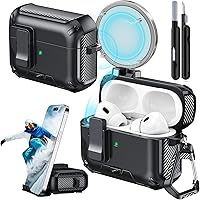 Vista 1 de for AirPods Pro 2nd/1st Case (2023/2022/2019) with Phone Stand,（with Automatic Snap Switch） Carbon Fiber Design Protection Cover with Cleaning