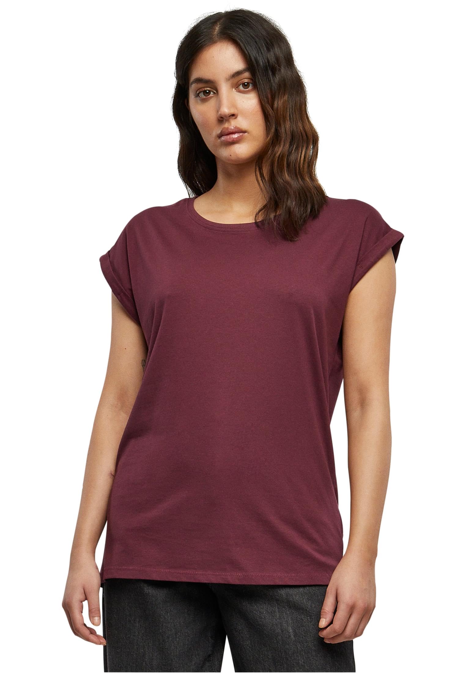 Urban Classics Women's Cherry Extended Shoulder Tee Basic T Shirt With Capsleeves Shortsleeve T Shirt Top Crew Neck, Xxl Uk