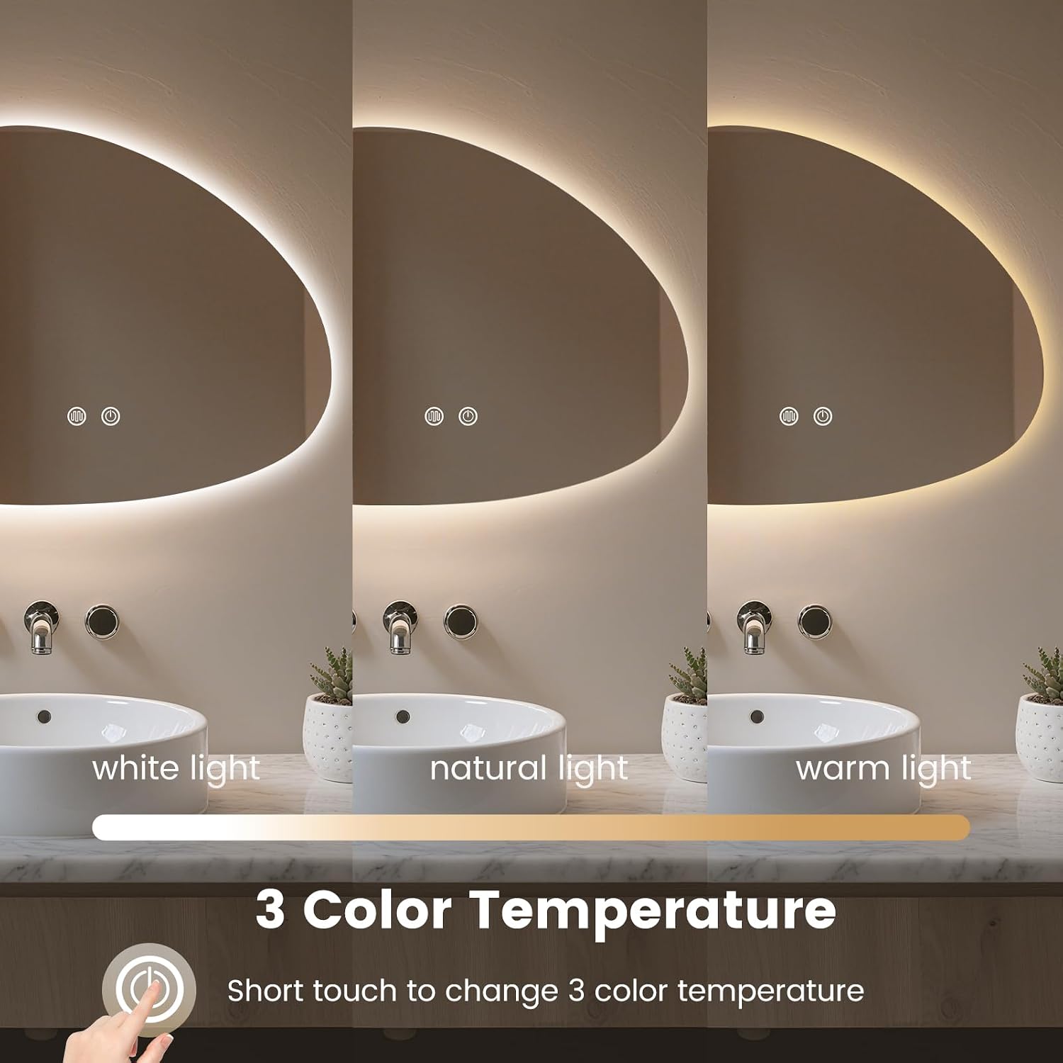 HOMECOOKIN LED Bathroom Mirror with Lights, 20 x 25 Inch Backlit LED Bathroom Mirror, Anti Fog Mirror for Bathroom, 3 Colors and Dimmable Light,Horizontal/Vertical