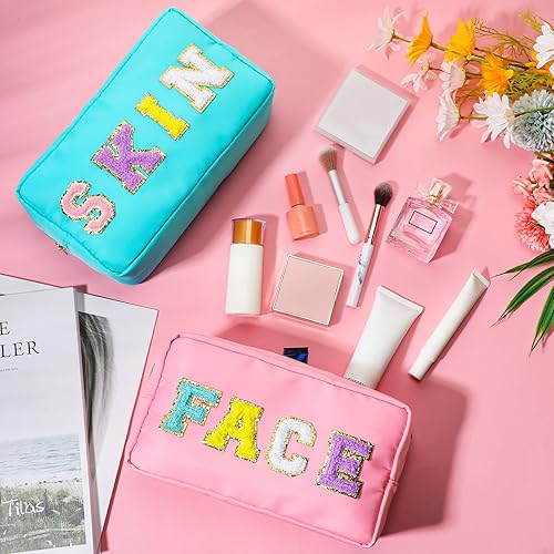 Miniatura 2 de Remerry 4 bolsas de maquillaje de viaje, bolsa de cosméticos de viaje, organización, con letras de chenilla, bolsa de artículos de tocador, regalo