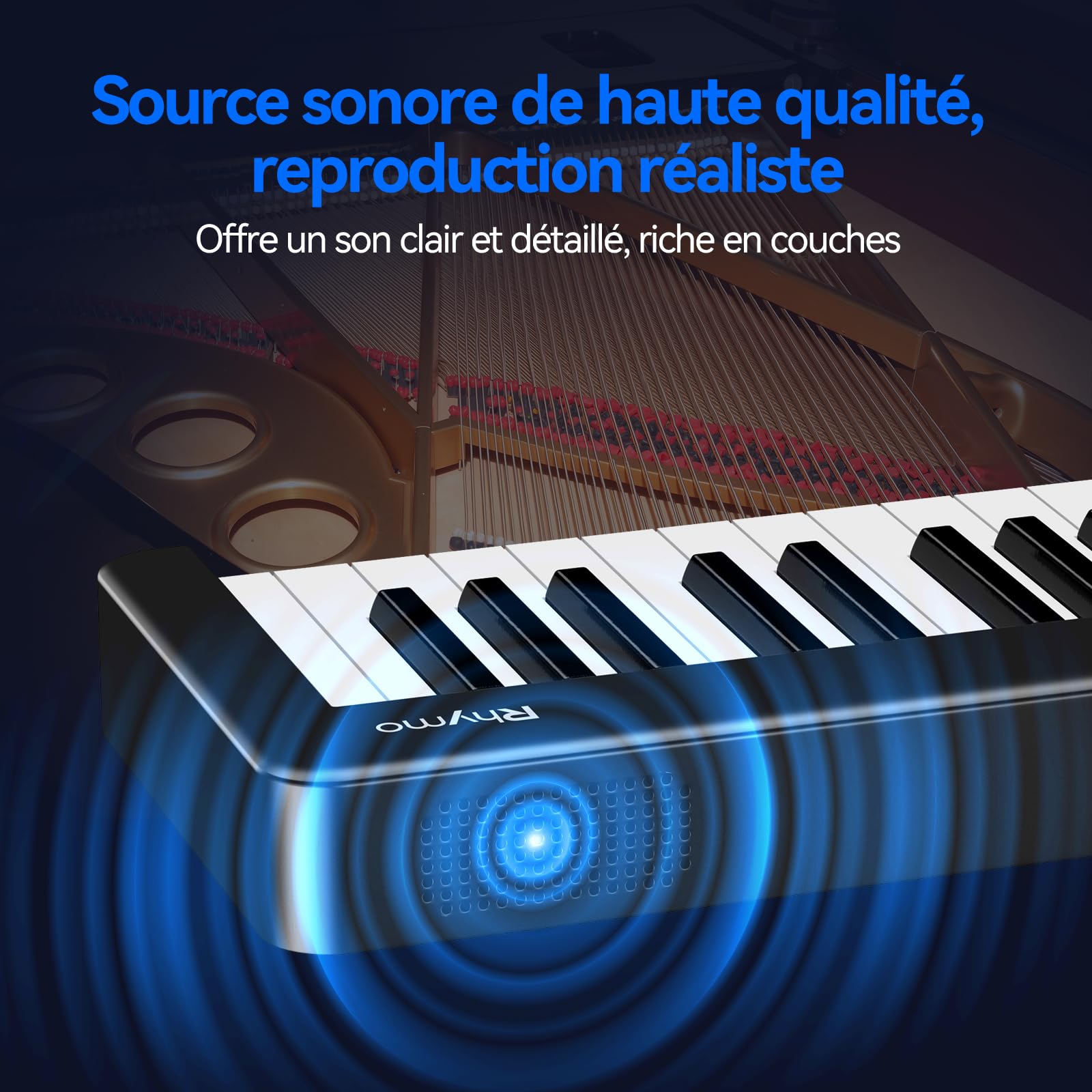 Rhymo Clavier de piano pliant, piano électrique sensible à 61 touches, clavier électrique portable lesté avec Bluetooth MIDI, clavier numérique pliable pour débutant