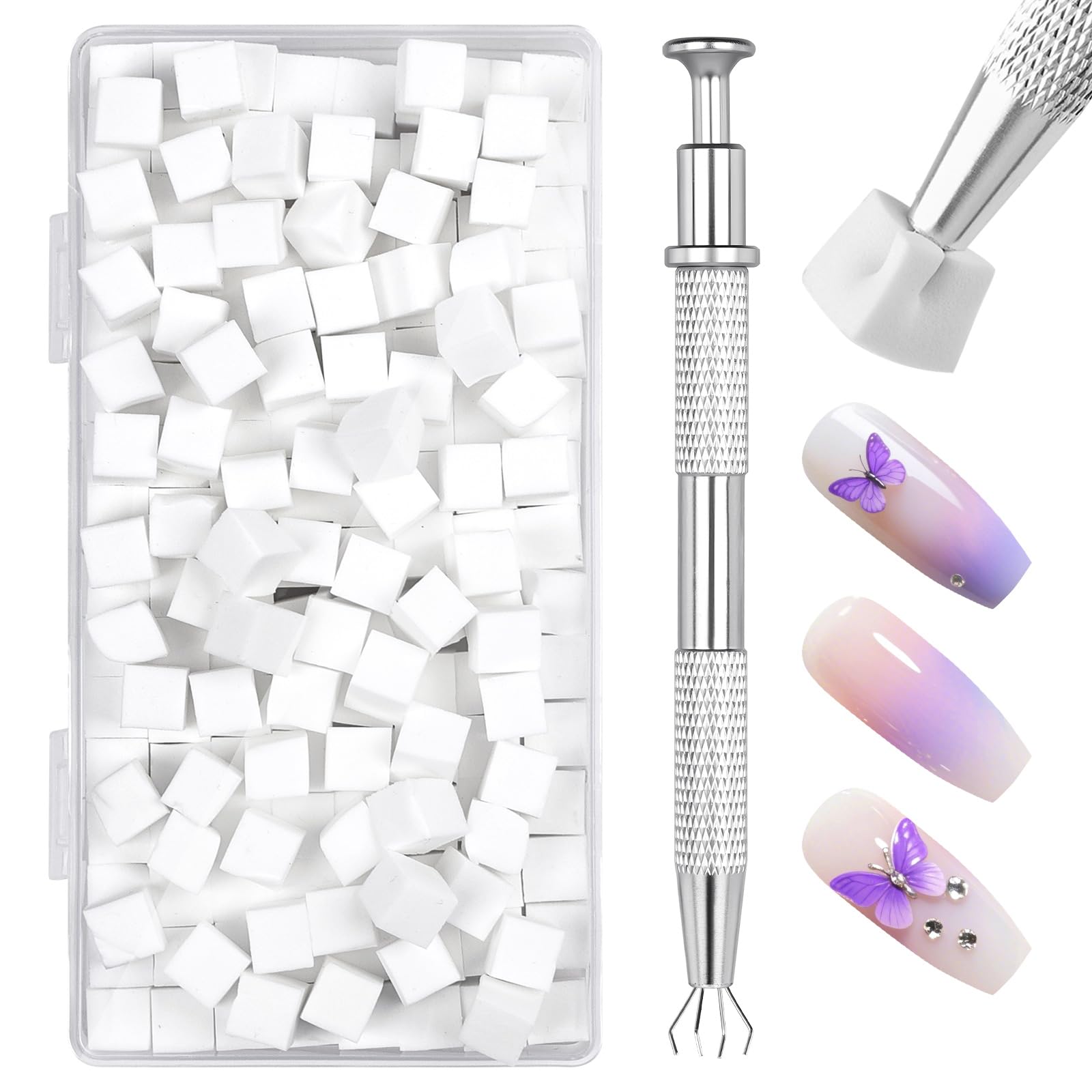 LOPHE Nail Art Schwämme, 200 Stück Sponge Nagel Pinsel mit Metallgreifer, Ohne Streifen, Sponge Brush Applikator fur Gradient Nail Art Patterns