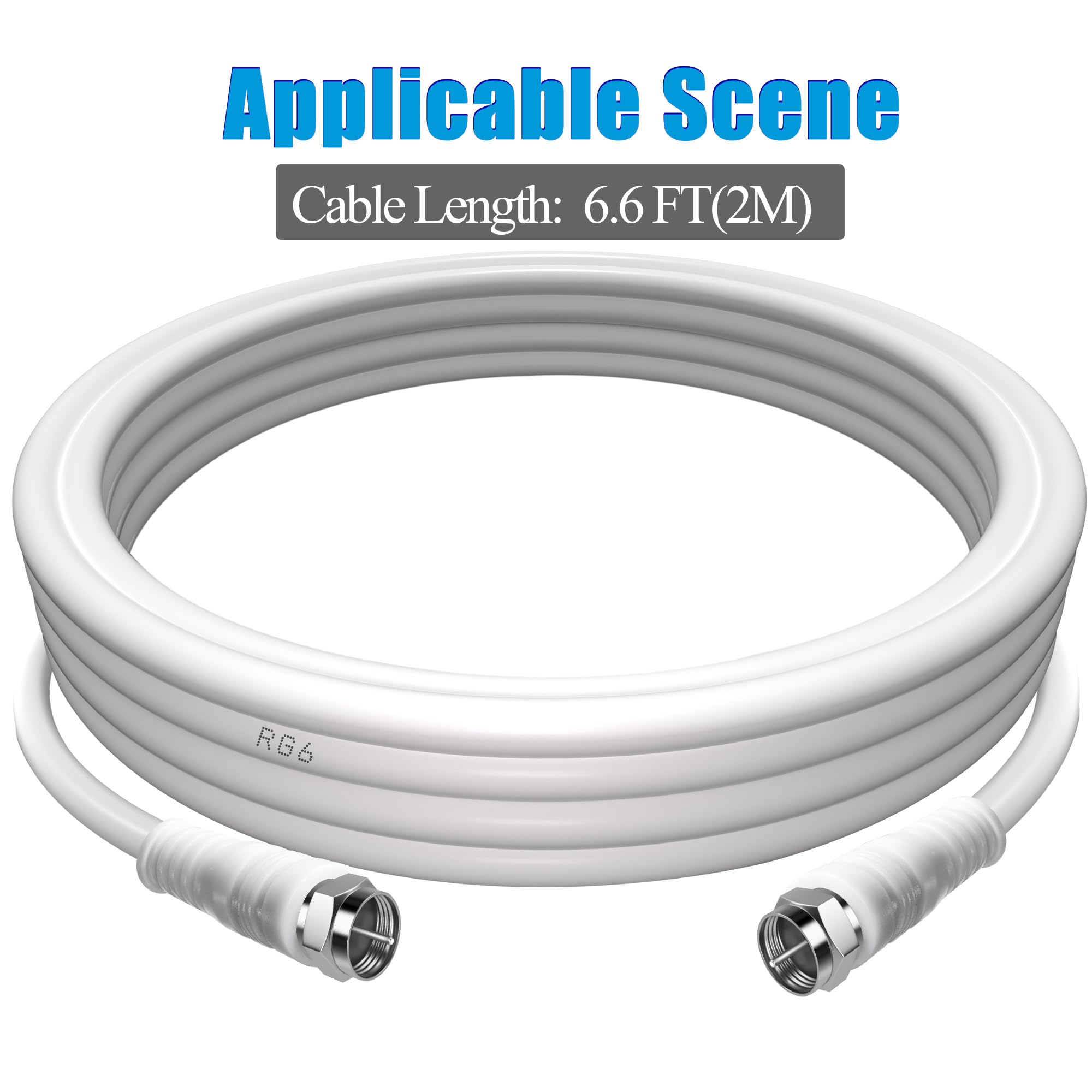 TUOLNK RG6 Câble d'antenne TV F mâle RG6 câble coaxial avec connecteur F femelle 75 Ohm, pour décodeur câble, TV, satellite, 6,6 pieds (2 M)