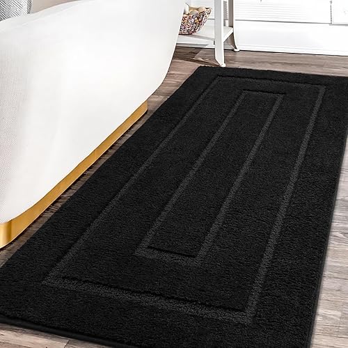 Miniatura 2 de HOMORE Alfombra de Baño Negra de 24x60 Pulgadas, Alfombra de Baño Suave y Absorbente, Alfombra Lavable Antideslizante para Corredor de Baño,