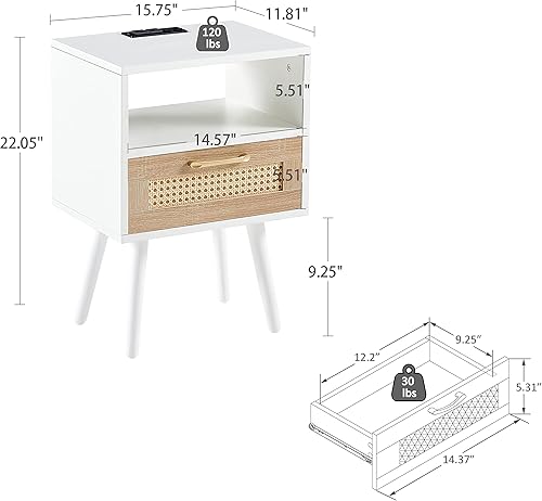 Miniatura 2 de Mesitas de noche con estación de carga, mesita de noche con cajón y estante de almacenamiento, mesa auxiliar para sala de estar, dormitorio, sofá,