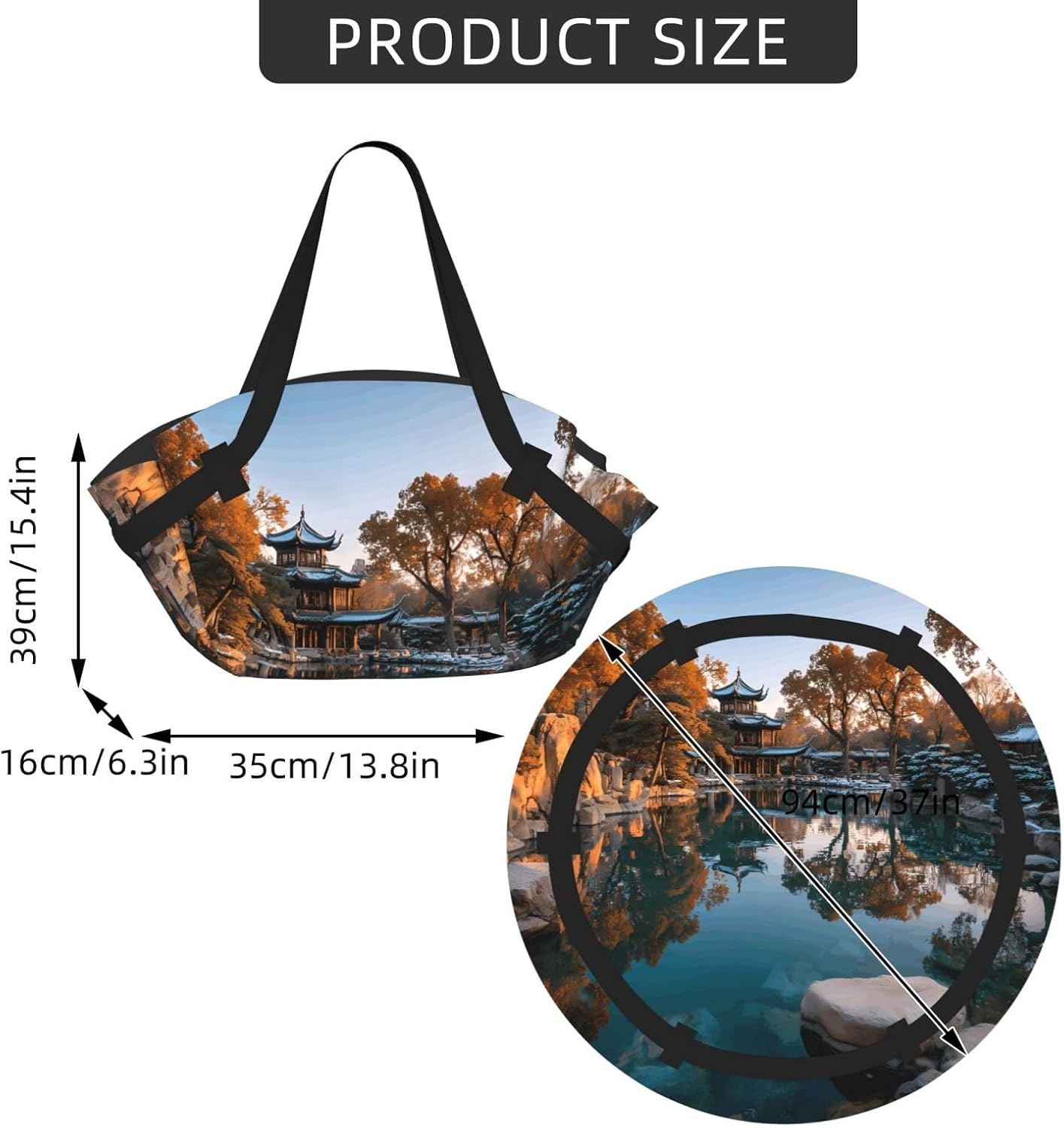 Foldable Camping Bag for Outdoor Picnic Beach Use Comfortable Light with Unique Exquisite Pavilion In The Park Print
