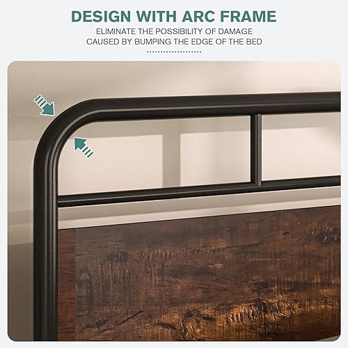 Miniatura 4 de IMUsee Base de cama matrimonial con cabecera de madera industrial, almacenamiento debajo de la cama de 12 pulgadas, base de colchón, no necesita
