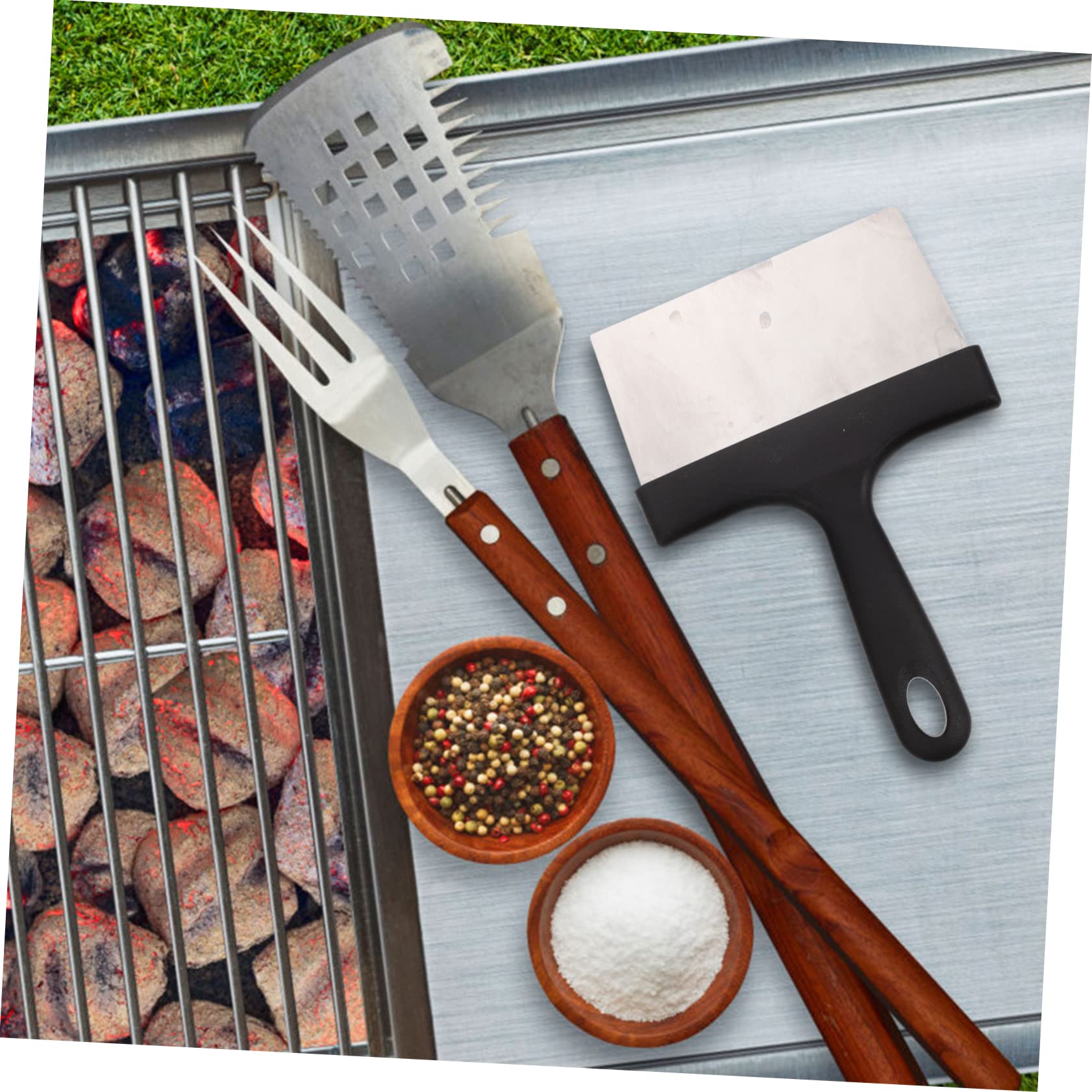 Juego de Raspadores para Parrilla de Barbacoa 1 Set Acero Inoxidable | Cepillos y Esponjas de Pp, Negro, para Rejillas de Grill, Quita Residuos Quemados, Diseño Multiuso