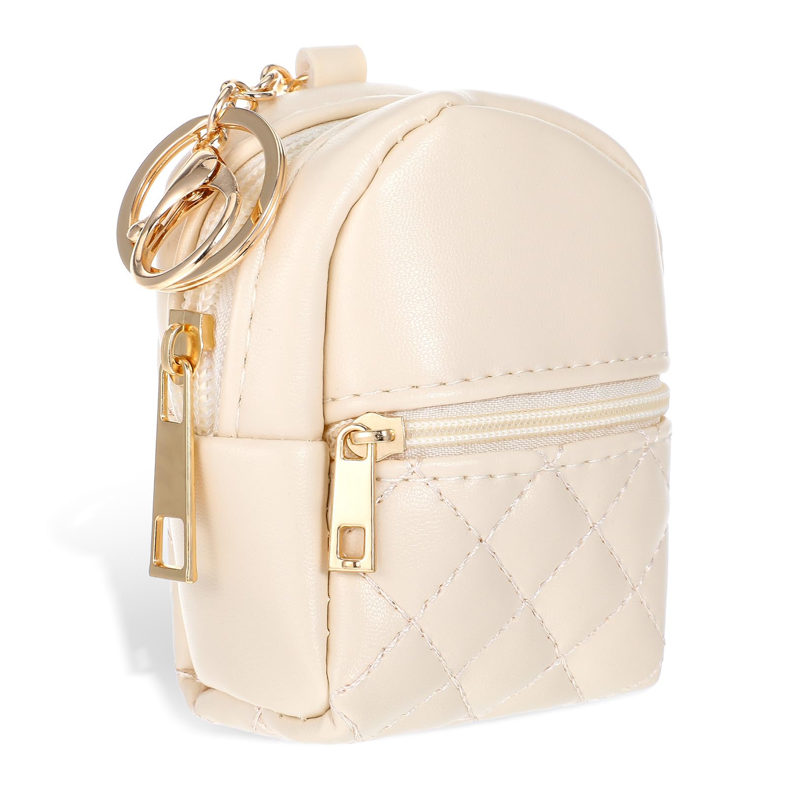 Ymapinc Mini Keychain Backpack, Cute Cosmetic Bag for Women Creative Pendant Keychain Keyrings PU Leather Makeup Bag Key Pocket Lipstick Bag Card Holder Zipper Pouch, Beige-picture-12