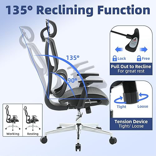 Miniatura 4 de Silla de escritorio ergonómica para oficina en casa, silla de oficina de malla ejecutiva con ruedas, silla giratoria para computadora, altura