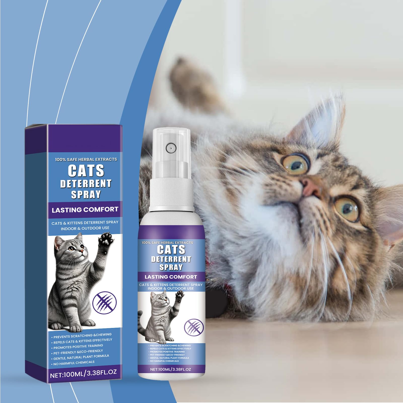 Spray Antiarañazos Gatos,100ML Spray Repelente Gatos para en Interiores y Exteriores,Sprays Ahuyentador de Gatos Que Rascan Interiores y Exteriores,Protege Muebles