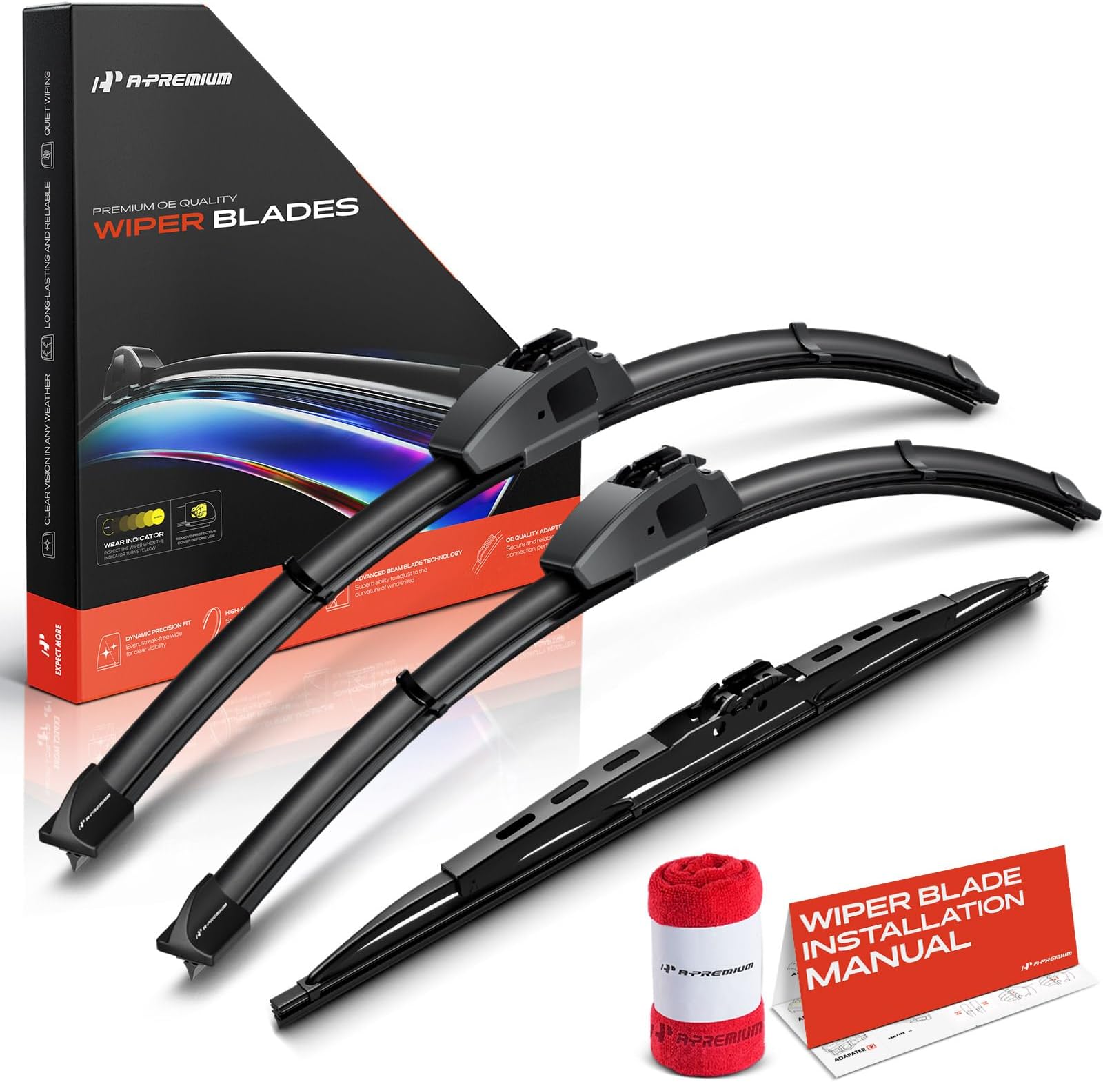 A-Premium 24"/20"/16" Windshield Wiper Blades Compatible with Land Rover Range Rover/Range Rover Sport 2013-2016 - Front Rear Wipers Blade Set for Hook/Hook, with Wear Indicator & Towel (Pack of 3)