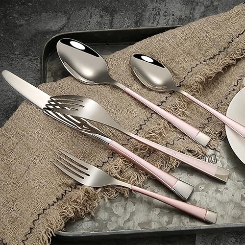 Miniatura 2 de Juego de cubiertos de 20 piezas para 4, juego de cubiertos de acero inoxidable 1810, apto para lavavajillas (rosa plateado)