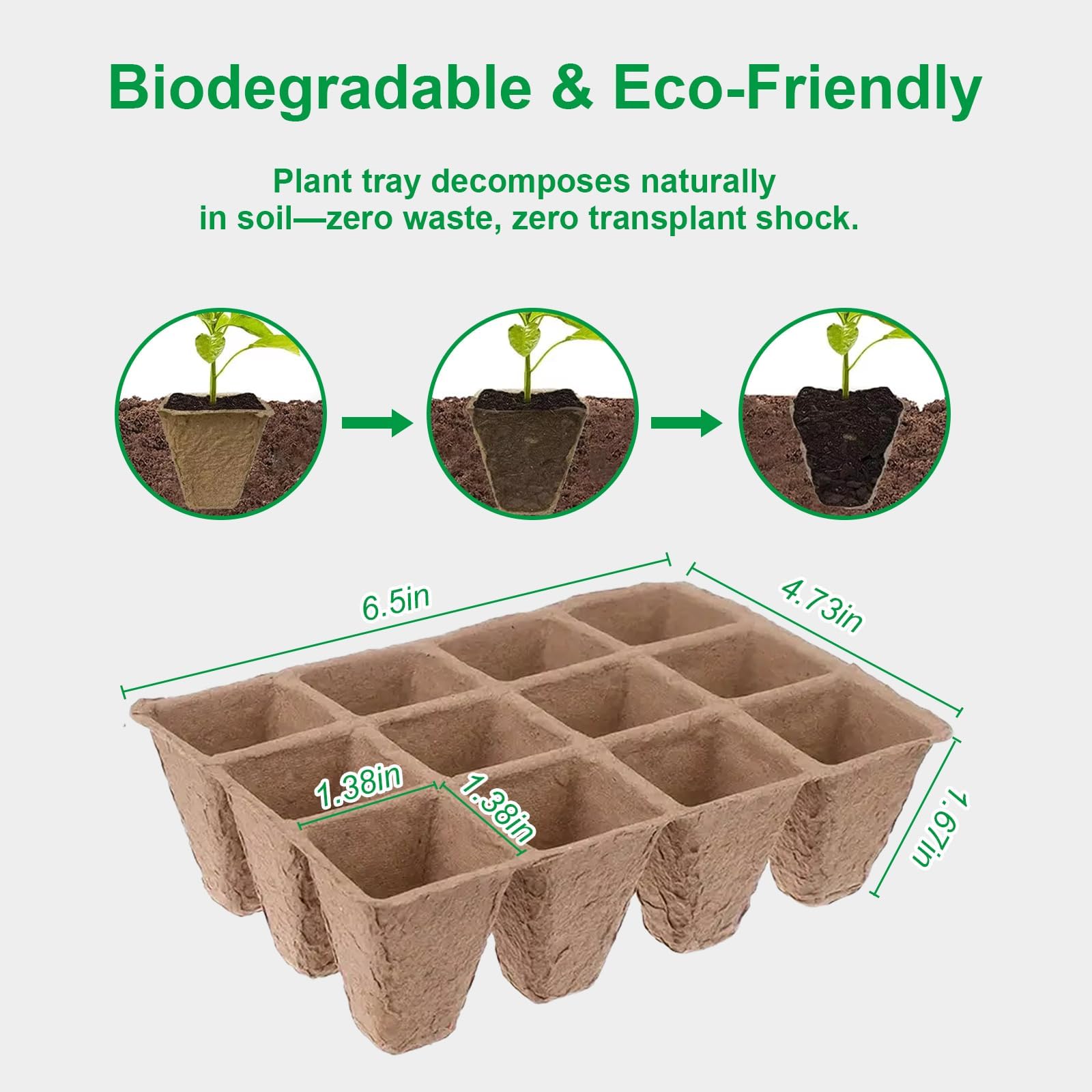 Lot de 5 plateaux de démarrage biodégradables pour semis, 60 cellules, pots de tourbe respectueux de l'environnement