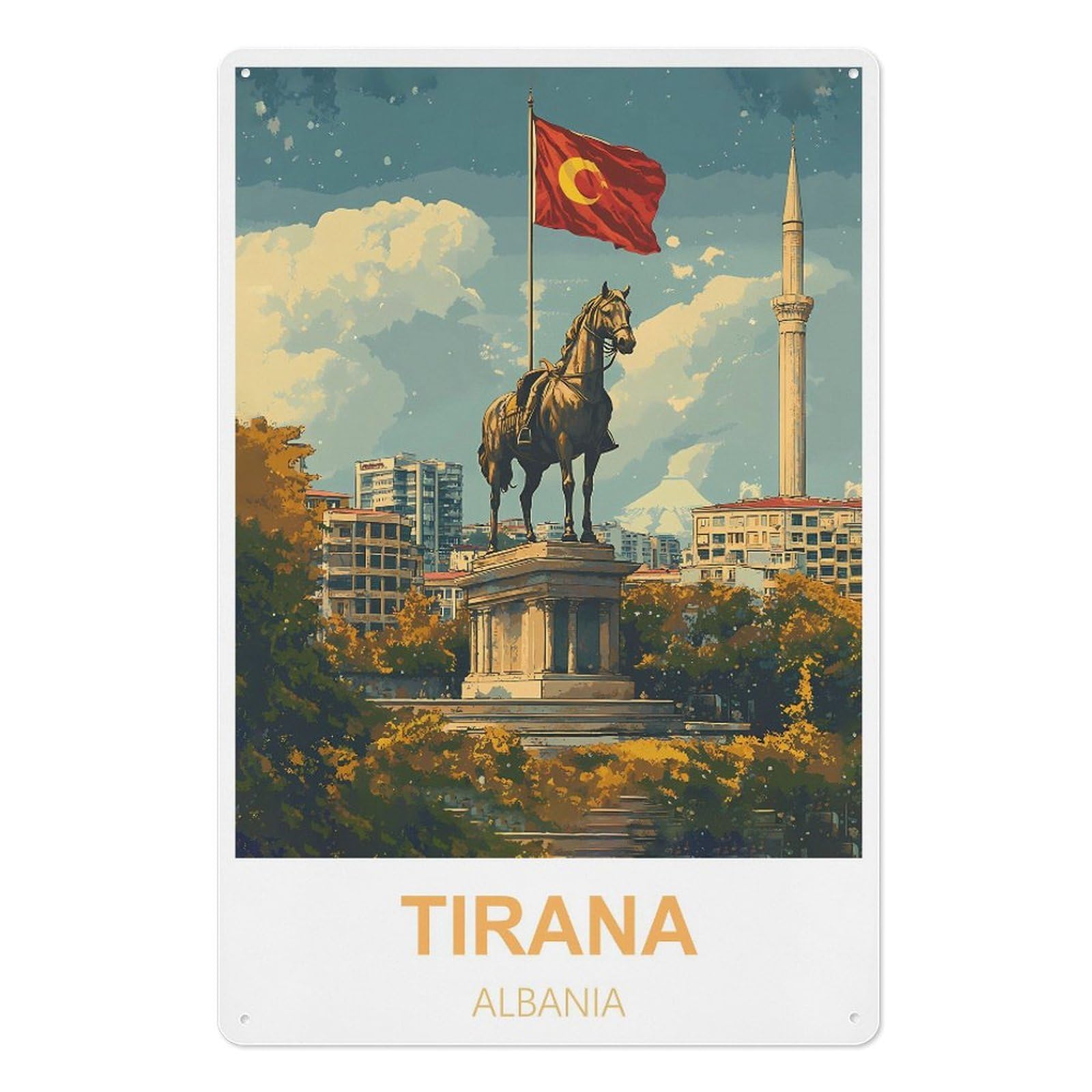 Tirana Albania Retro Design Tin Paintings Vintage Tin Sign 08x12inch(20x30cm) Wall Art for Home Office Bedroom Living Room Cafes Wall Decor