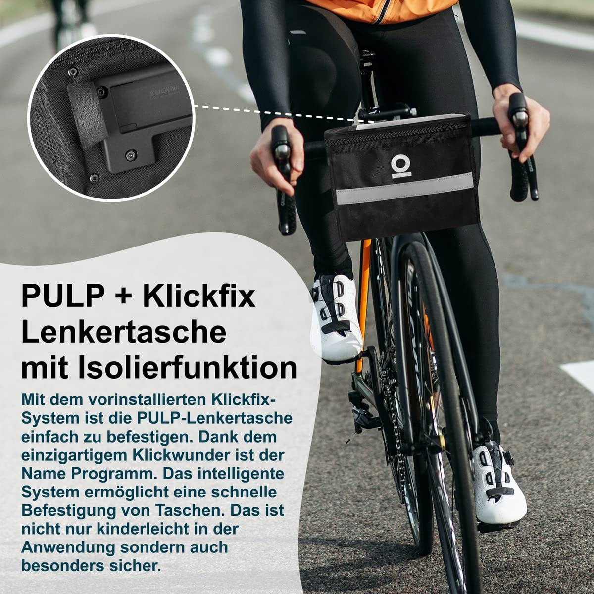 KlickFix Pulp Lenkertasche - 3,5 L Volumen - Wasserabweisende Fahrradtasche/Fronttasche/Lenkerkorb