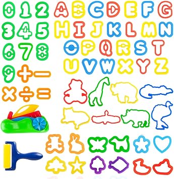 Kids Letter Molds Tools Set,Numeral Various Plastic Animal Molds for Creative Cutting 63 Pieces