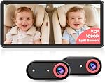 Luckview BM5PRO Moniteur de voiture de bébé double caméra, 7.2 1 cm 1080P Ecran de partage, vision nocturne infrarouge automatique, 360 Mont de l'appuie-tête de degré, pour deux enfants et voyage en famille (Yellow)