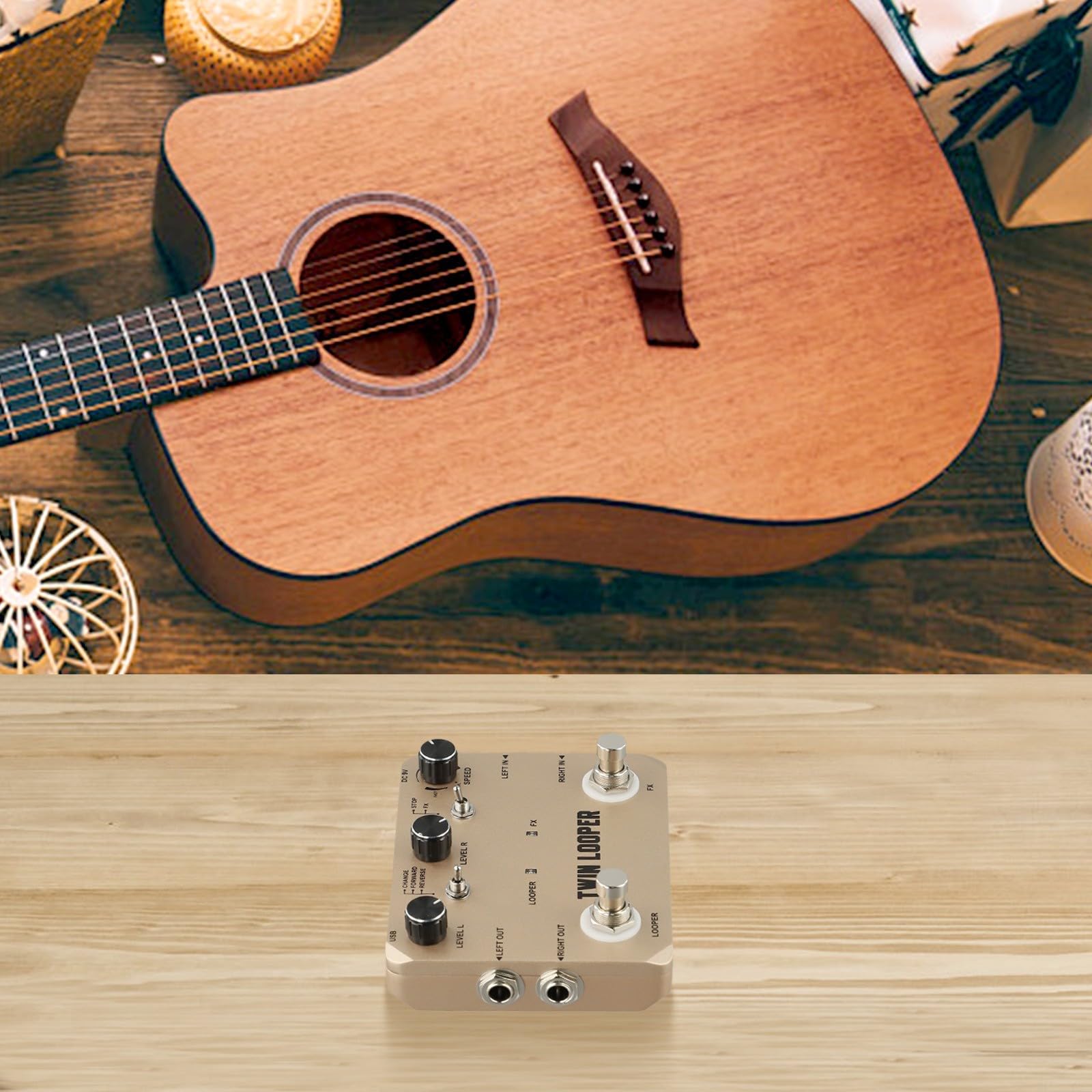 Rowin - Pedal de efecto Looper para guitarra eléctrica, 11 modos, incluyendo cambio de marcha atrás y velocidad, tiempo de grabación de 10 minutos, estéreo, True Bypass, acabado dorado