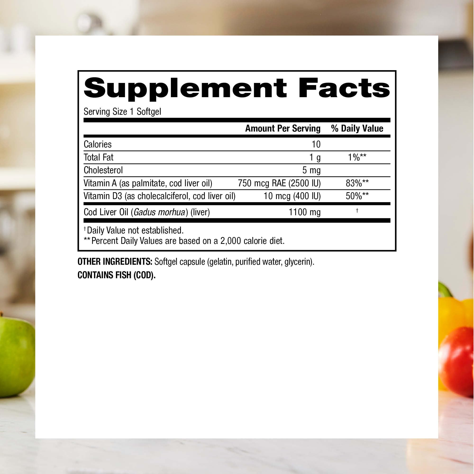 Webber Naturals Cod Liver Oil Softgels, Vitamins A & D, 1100 mg, 180 Count — Amazon image 3