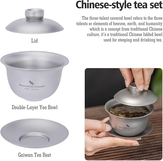 Boundless Voyage Kung Fu Tea Cup with Saucer and Lid Chinese Traditional Tea Bowl Double-Walled Gaiwan Cup Ti3143D