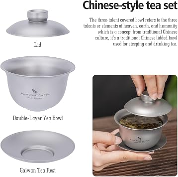 Boundless Voyage Kung Fu Tea Cup with Saucer and Lid Chinese Traditional Tea Bowl Double-Walled Gaiwan Cup Ti3143D