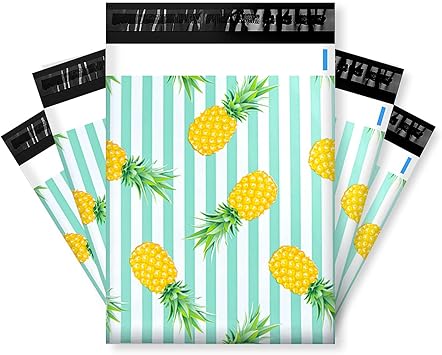 Amazon 80枚 宅配ビニール袋 宅配ポリ袋 サイズ 梱包 透けない 33cm 26cm フタ4cm ワンタッチテープ 強力テープ付き 封筒 梱包用資材 ポリ袋 カラー おしゃれ 厚手 軽量 防水 クリックポスト ネコポス ゆうパケット メルカリ パイナップル ギフトバッグ 袋