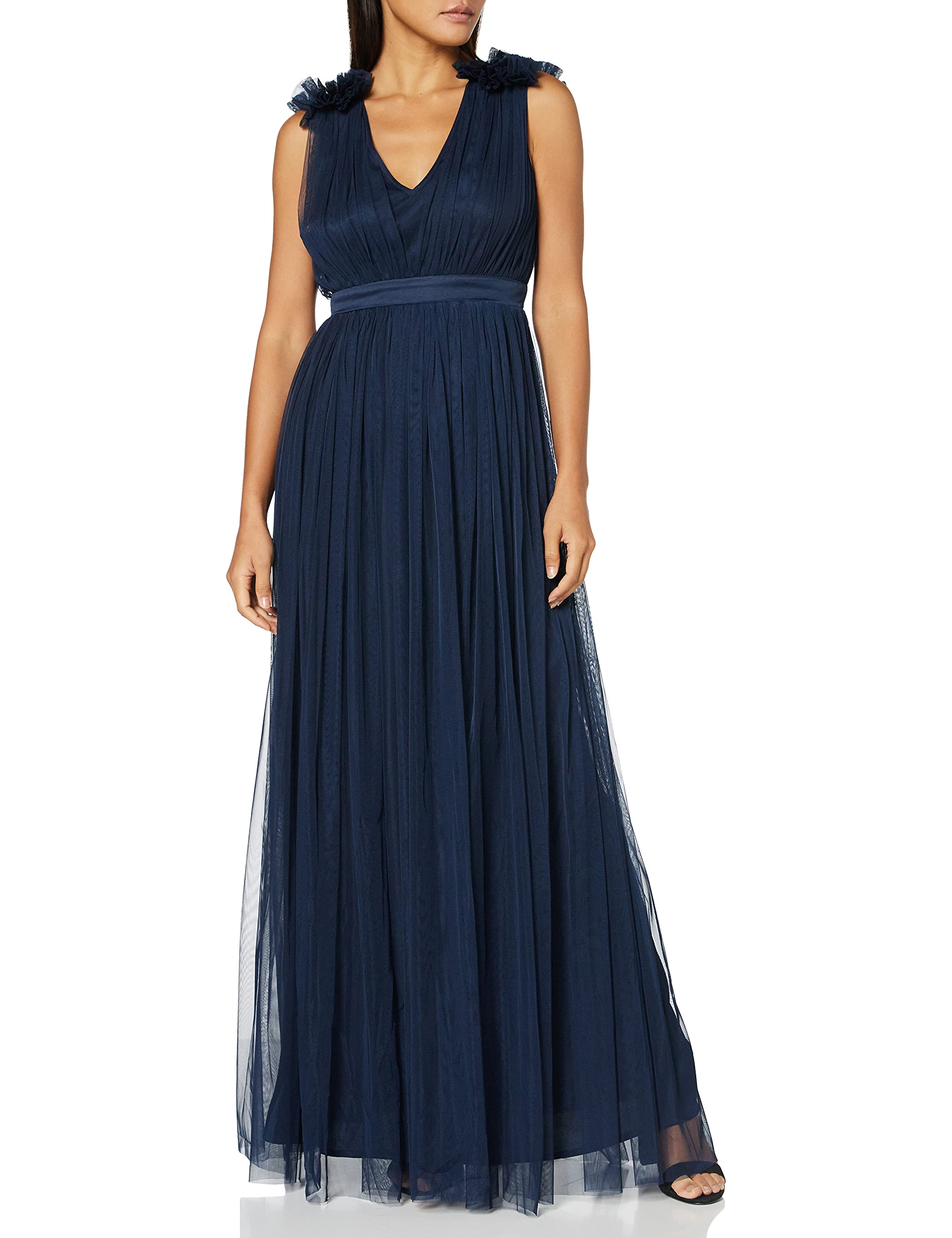 Maya Deluxe Vrouwen Maxi Dames Verfraaide Pailletten Jurk Lange Korte Mouw V -hals Hoge Rijk Taille Een Cut Glanzend Prom Bruiloft Bruidsmeisje, Zacht Grijs, 40
