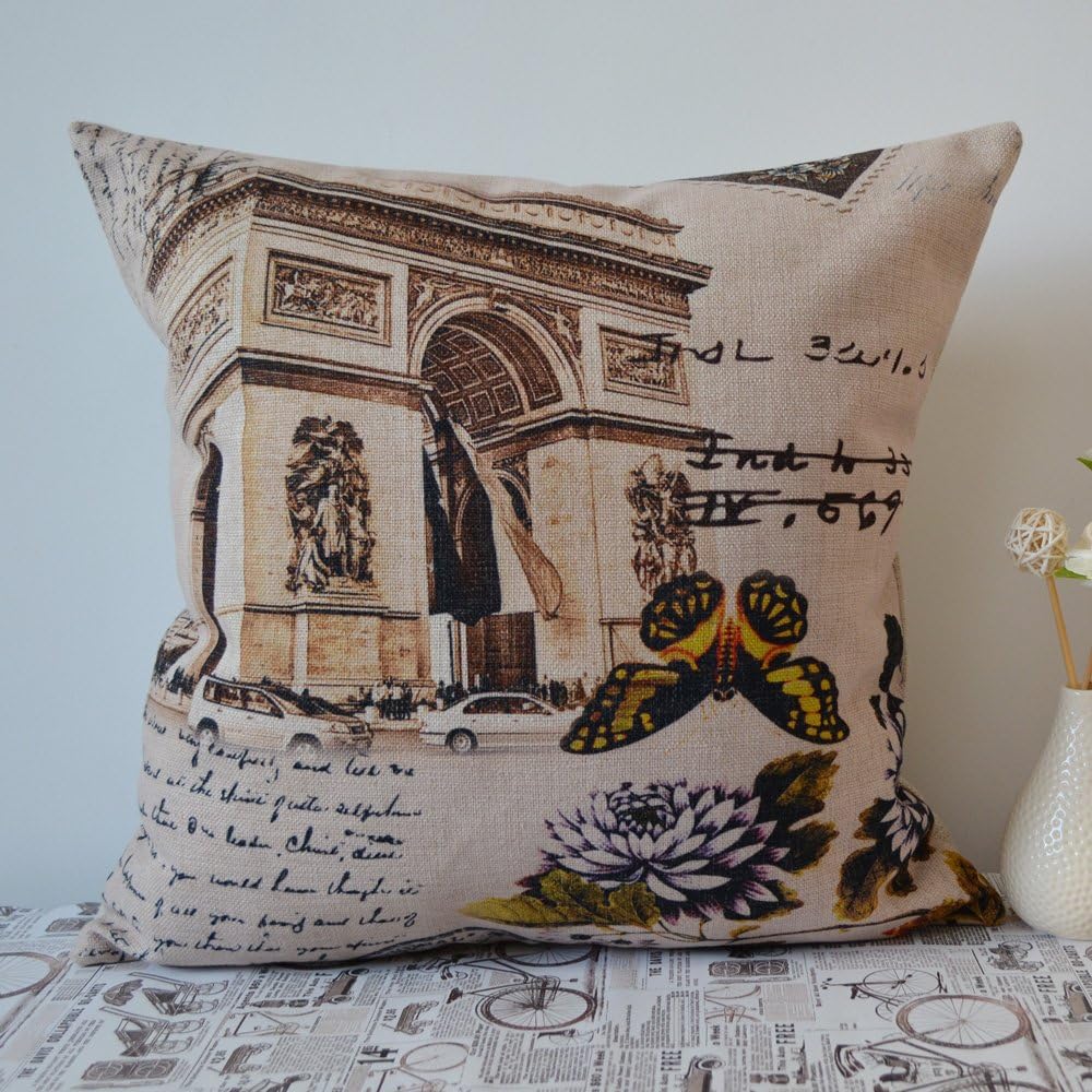 LINKWELL 45x45cm Paris France Triumphal Arch Yellow Butterfly Hugging Pillow Case Home Decoration