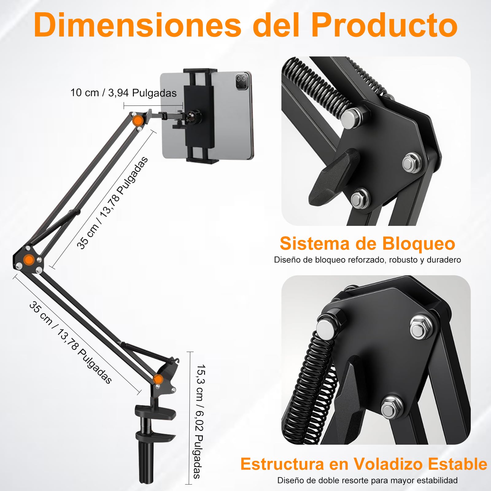 Soporte Tablet Cama, Soporte para Tablet Rotación de 360°, Apto para Teléfonos Móviles o Tabletas de 4,7 a 13 Pulgadas, Apto para Sujetar Superficies Planas con un Grosor Máximo de 6,5 cm