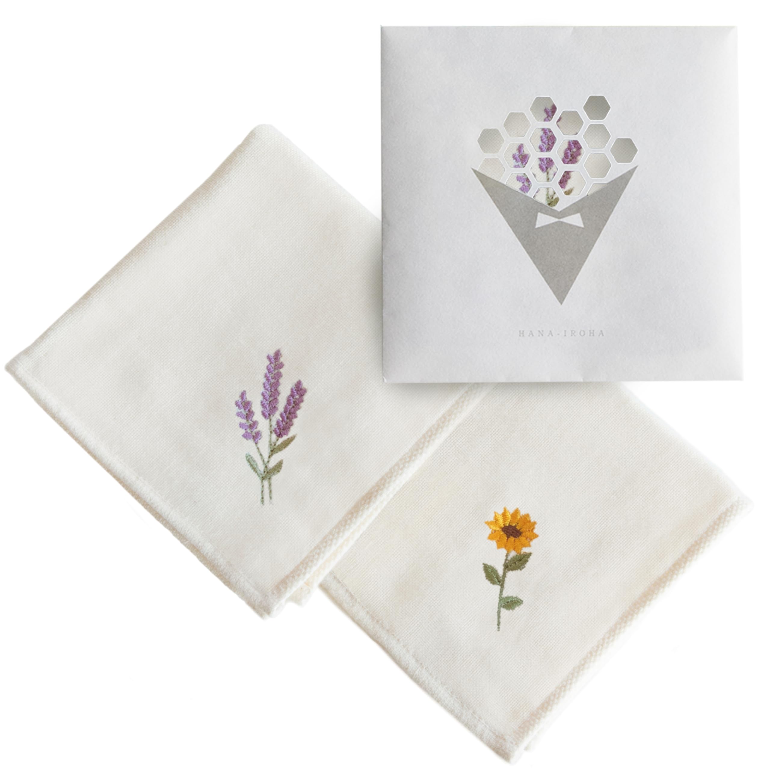 Imabari Towel Hanairo Stitch Cotton Handkerchief 10x10in Lavender Sunflower